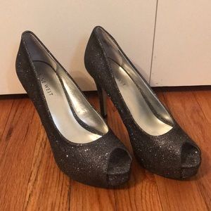 Nine West Camya Sparkly Silver Peep Toe Pump